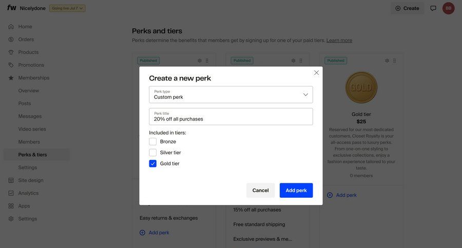 Fourthwall
			 modal screen settings e-commerce form sidebar create ui page example