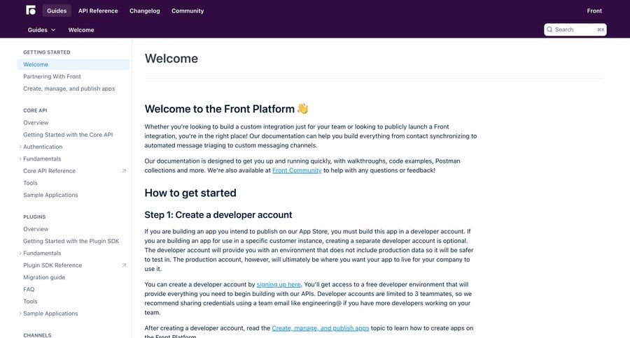Front
			 manage links getting started doc documentation changelog docs news feed ui page example