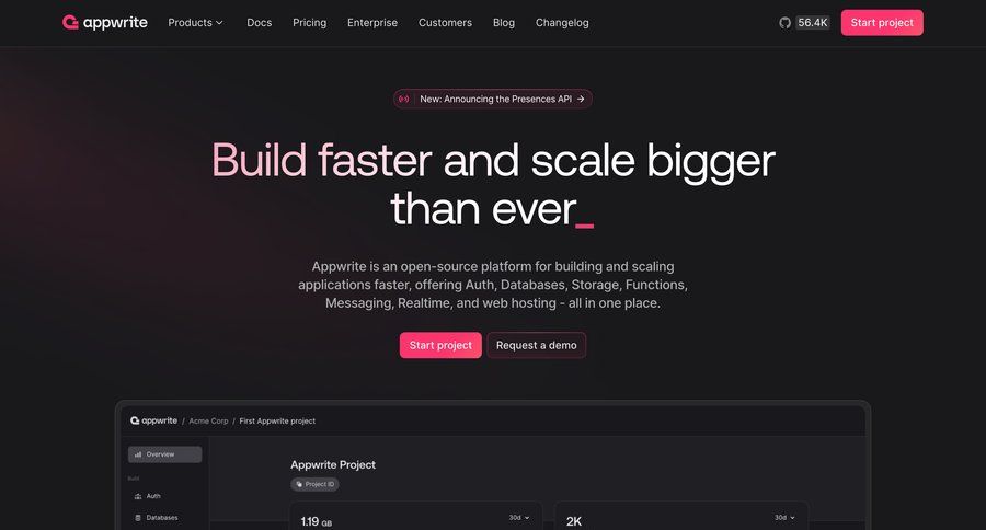 Appwrite
				landing page ui page example