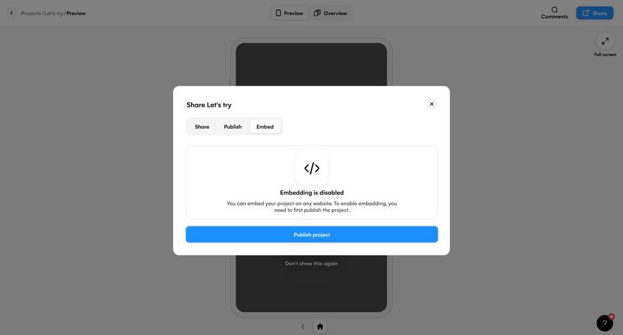 Uizard
			share embed modal screen collaboration project management share modal message sharing code snippet ui page example