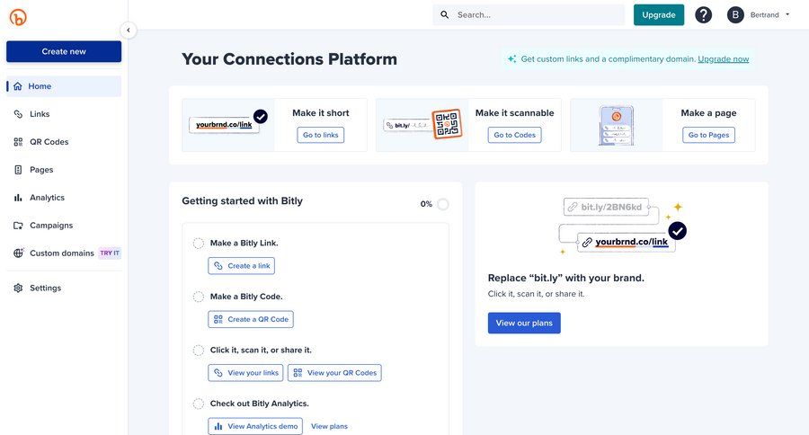 Bitly
			 dashboard onboarding account setup progress indicator sidebar create generate progress bar cards ui check out analytics ui page example