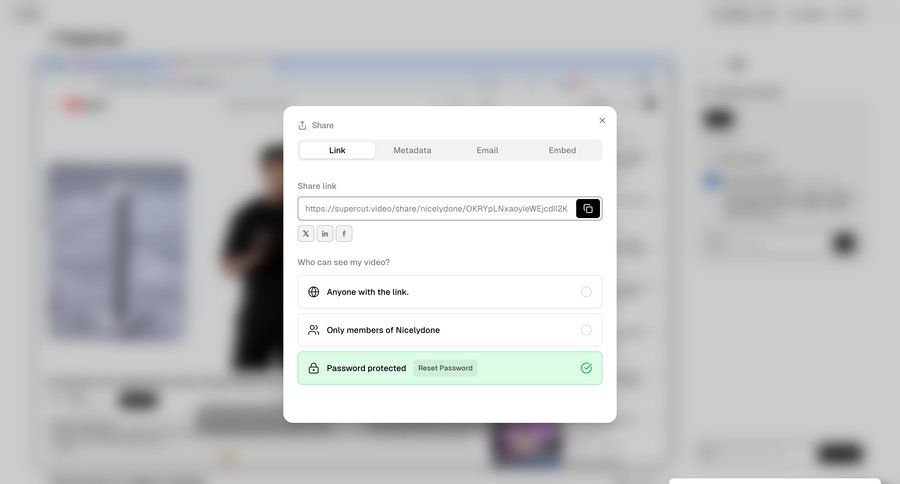 Supercut
			 content management share modal privacy settings toast notification sharing ui page example