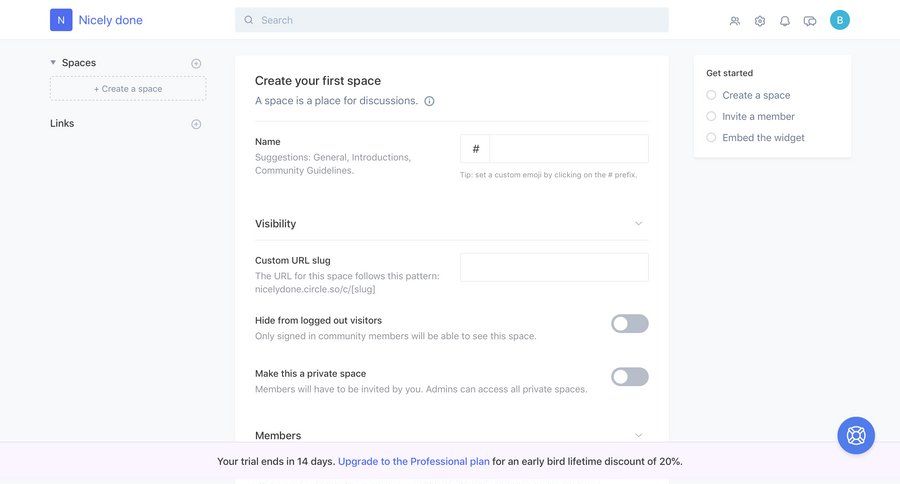Circle
				onboarding page example