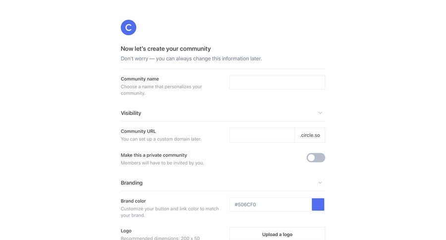Circle
				onboarding page example