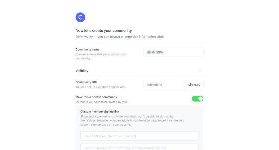 Circle
				onboarding page example