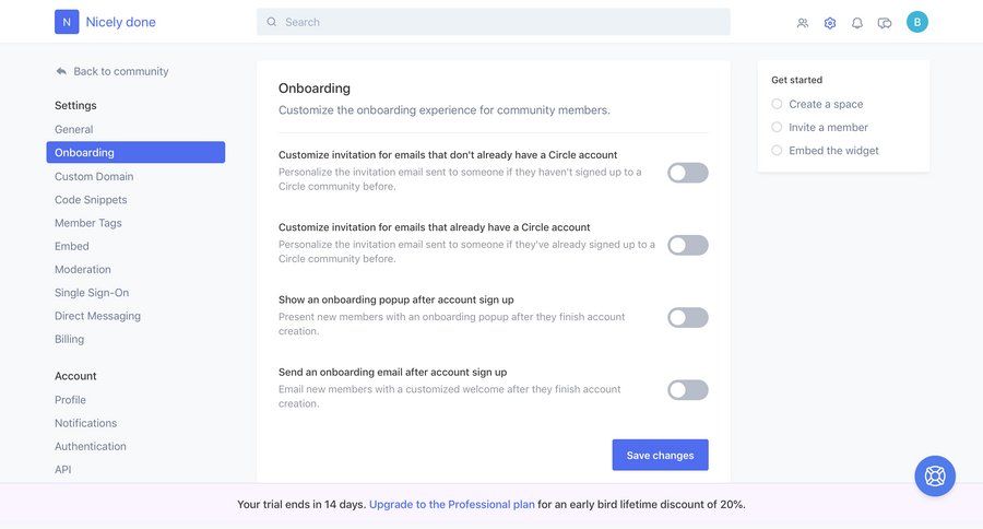 Circle
				settings page example
