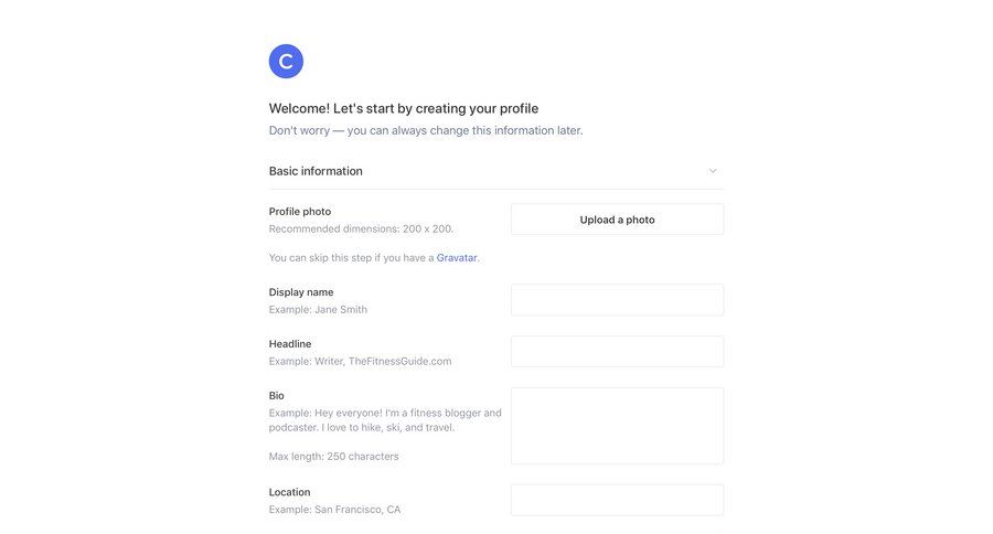Circle
				onboarding page example