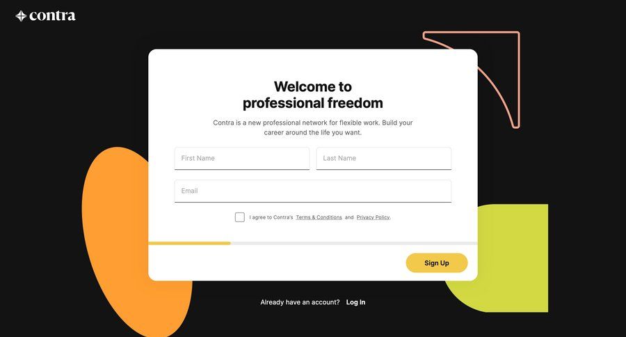 Contra
				signup page example