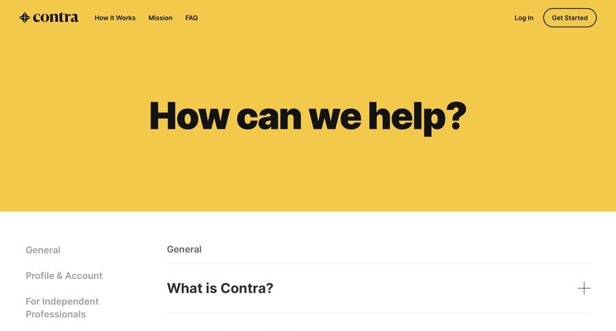Contra
				support / help center page example