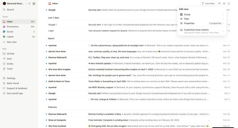 Notion Mail
			 automation customize email management email inbox sidebar lists communication menu ui page example