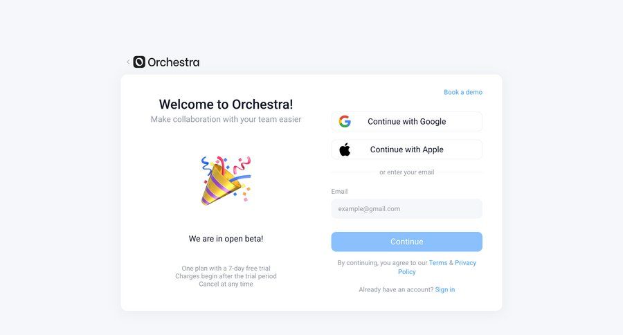 Orchestra screen example