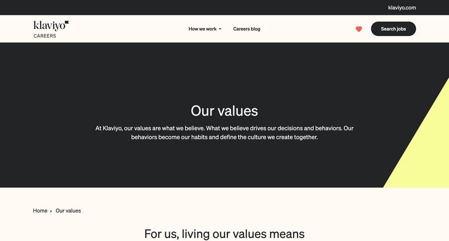 Klaviyo
			values careers career jobs job ui page example