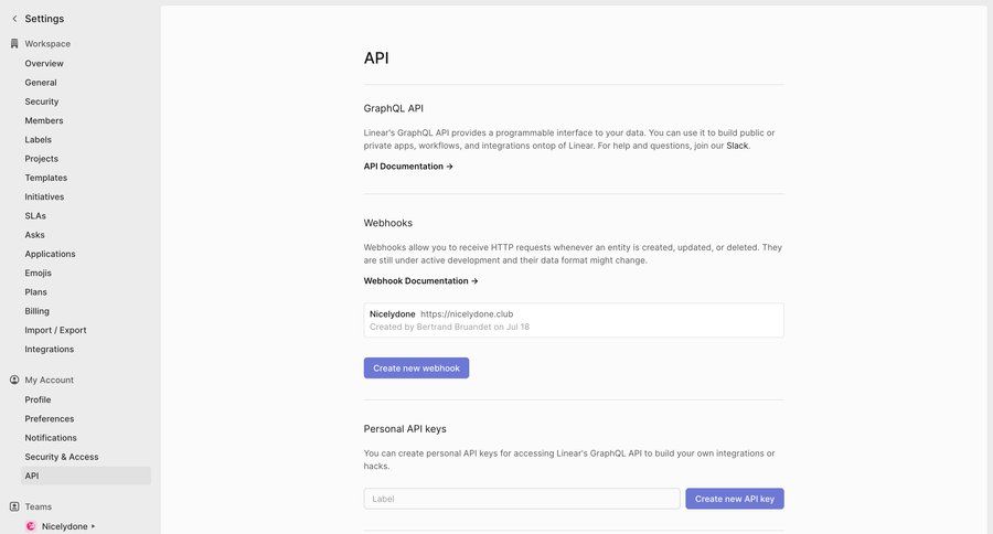 Linear
			 configuration settings sidebar navigation form integration setup content blocks api management manage links free plan sidebar create integration confirmation message webhook management ui page example