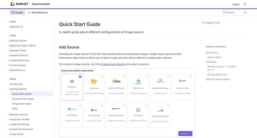 Gumlet
			 doc documentation docs quick keys check out ui page example