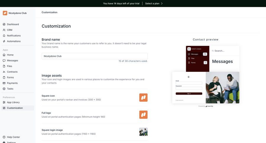 Assembly
			 settings sidebar navigation form progress indicator account settings subscription management form layout upload image trial banner sidebar card layout ui page example