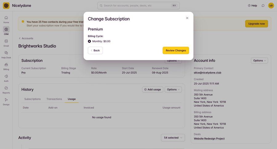 Outseta
			 dashboard sidebar navigation account management form account settings subscription management billing history ui page example