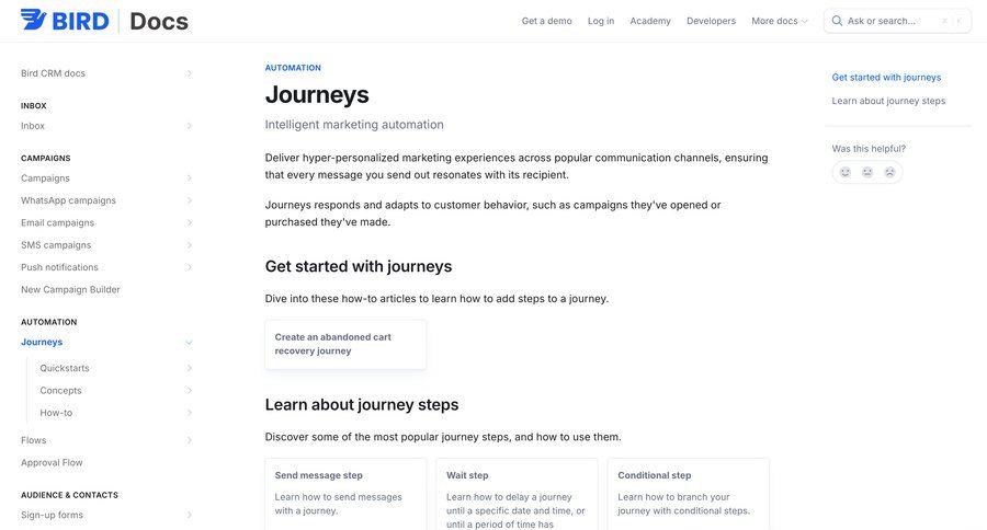 Bird
			 knowledge base navigation sidebar ui page example