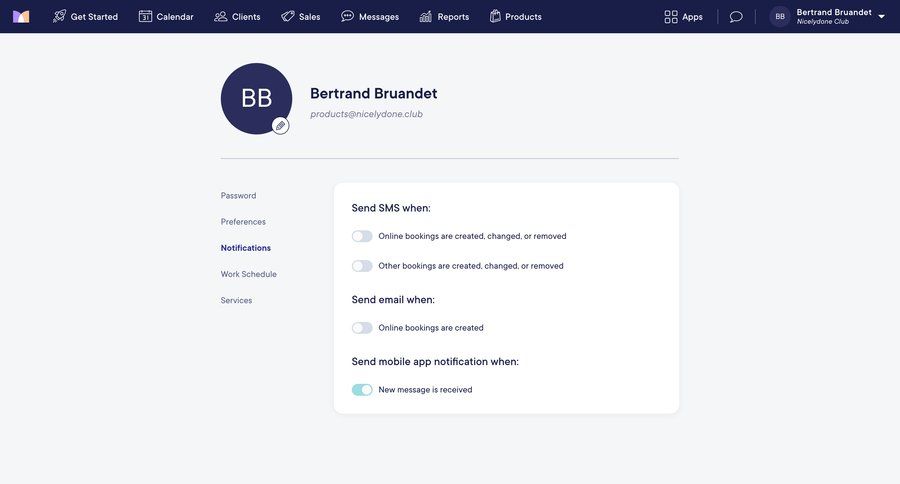 Mangomint
			 configuration settings onboarding account setup notification management user profile user notification settings ui page example