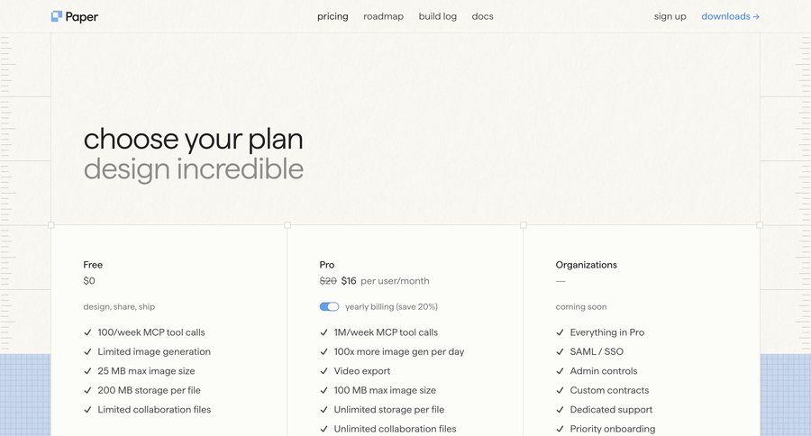 Paper
				plans & pricing ui page example