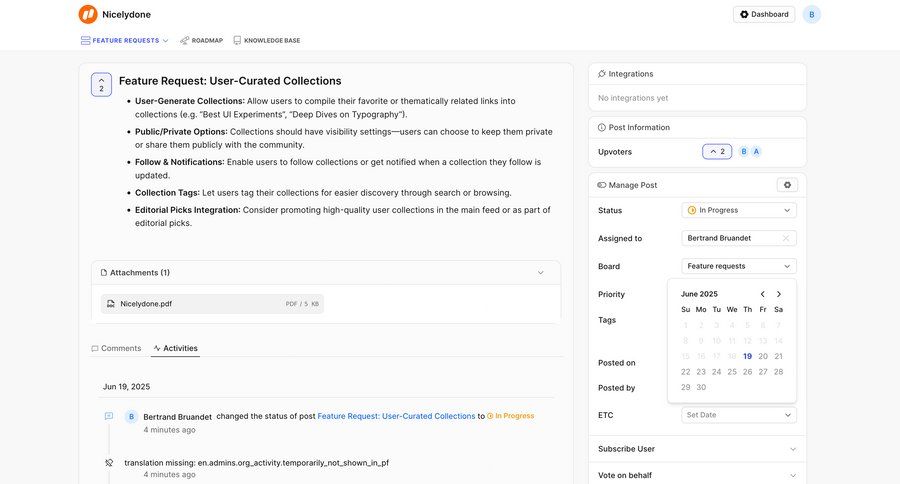 FeatureOS
			 dashboard feedback collection user feedback attachment date picker ui page example