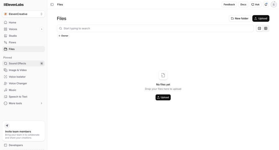 Elevenlabs
			 content management file upload ui page example