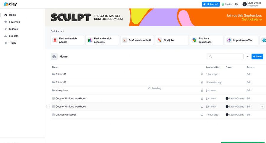 Clay
			 data management sidebar navigation grid file management file organization folder management full-screen layout file list screen data display table ui page example