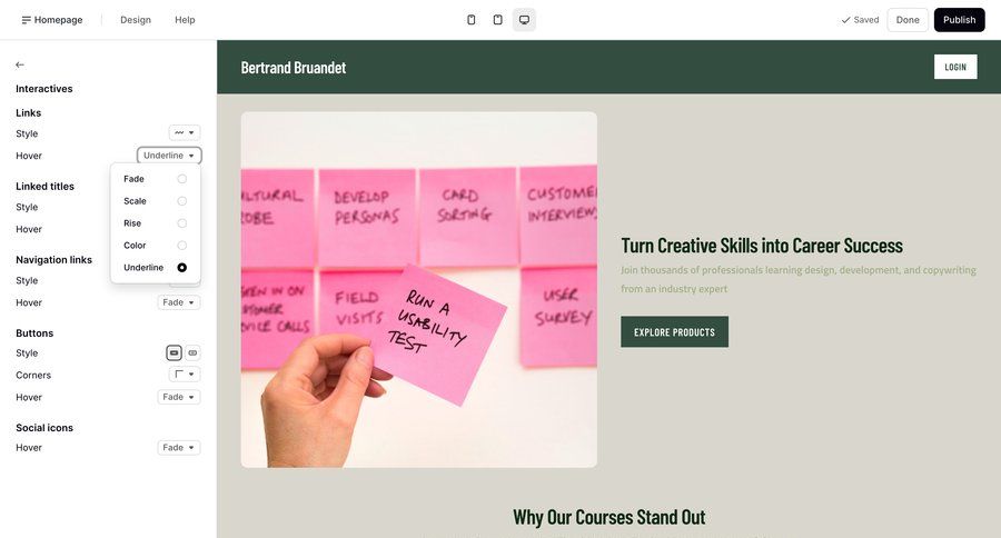 Podia
			 editor design hierarchical navigation sidebar navigation links career ui page example