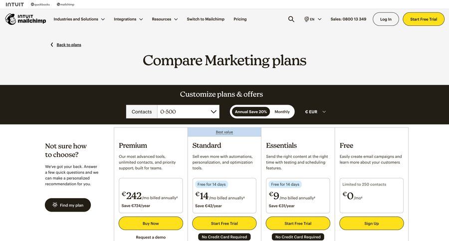 Mailchimp
			table plans & pricing saas pricing ui page example