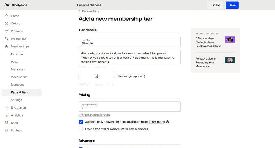 Fourthwall
			 configuration settings e-commerce sidebar navigation onboarding form account setup form layout create configuration screen ui page example