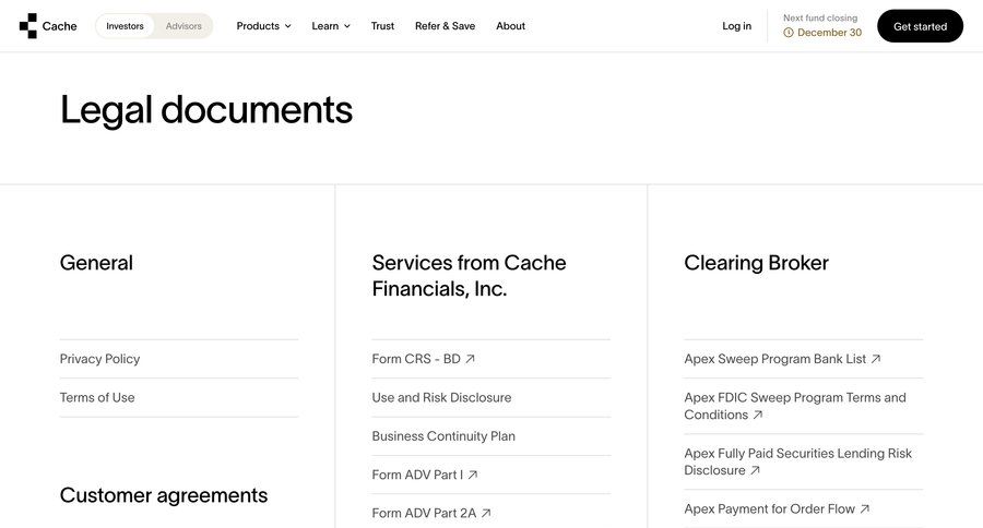 Cache
				legal ui page example