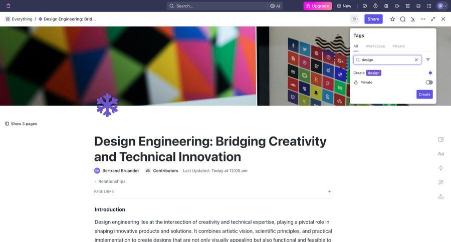 ClickUp
			 content management tagging privacy settings tag management dropdown filters create ui page example