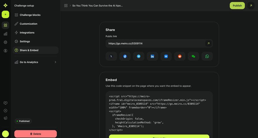 Meiro
			share embed content management sidebar navigation content sharing rounded corners alternatives sharing code snippet ui page example