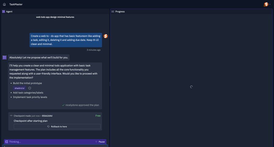 Replit
			 task management dashboard project management features management task communication message communication chat messages progress loading progress bar chat interface conversational ui page example