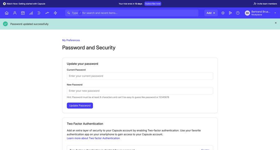 Capsule
			 settings form security table account settings password management account security password update audit log ui page example