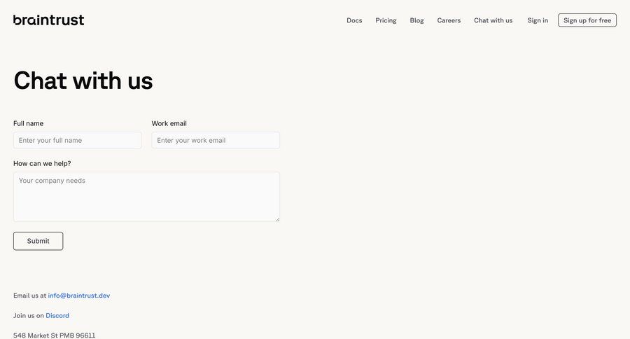 Braintrust
			 contact us chat interface ui page example