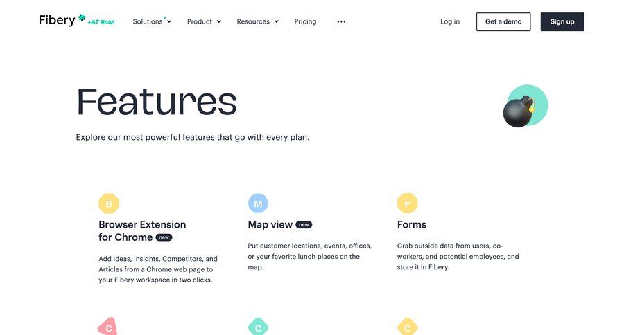 Fibery
			 import data features management chrome extension data import interactive map features quick actions map view version history ui page example