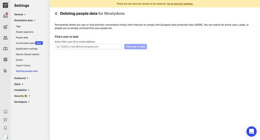 Intercom
			 sidebar settings data management user management sidebar navigation data privacy research gdpr compliance ui page example