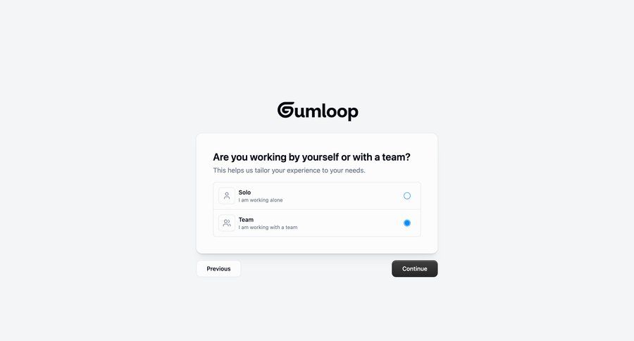 Gumloop
				onboarding ui page example