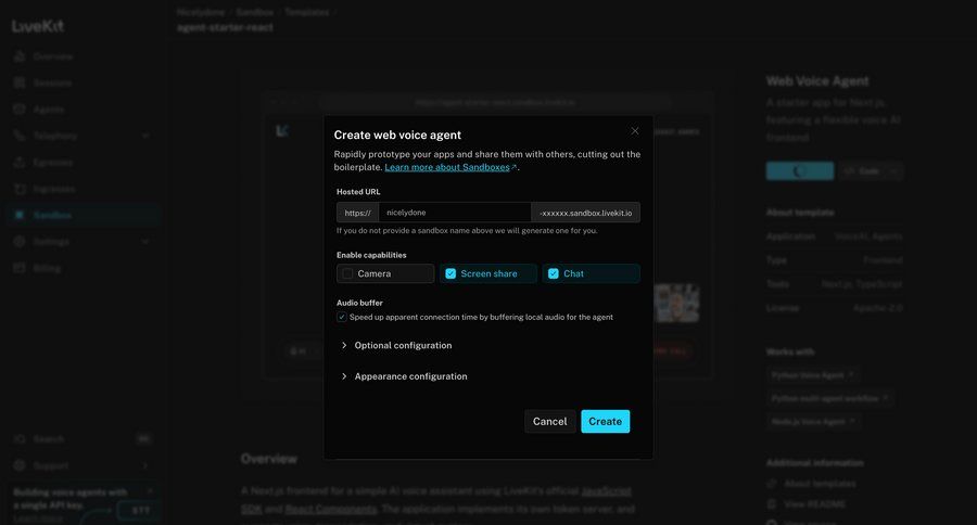 Livekit
			 project setup ui page example