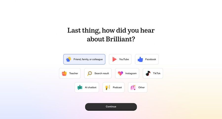 Brillant
			 onboarding user research feedback collection ui page example