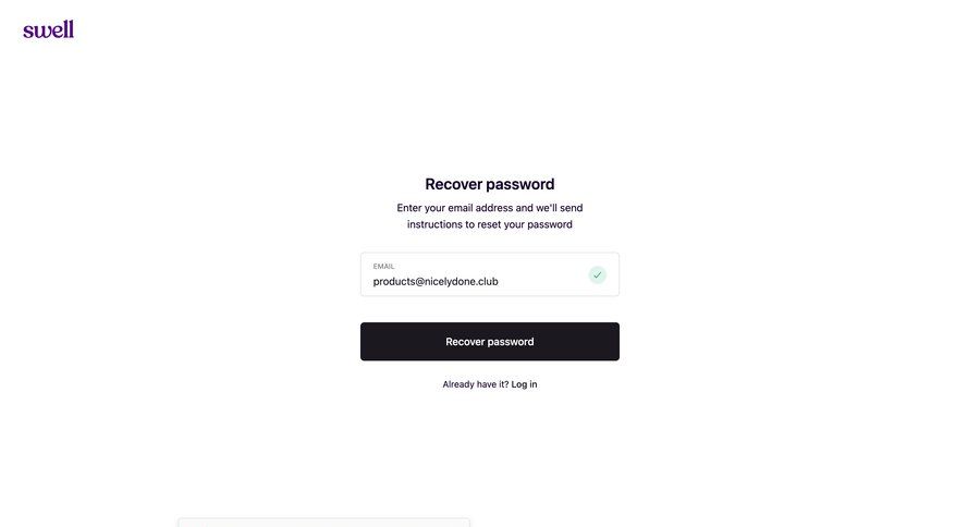 Swell
				password reset page example