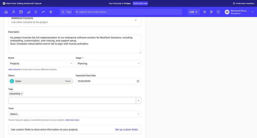 Capsule
			 settings project management form project tracking tagging date picker ui page example
