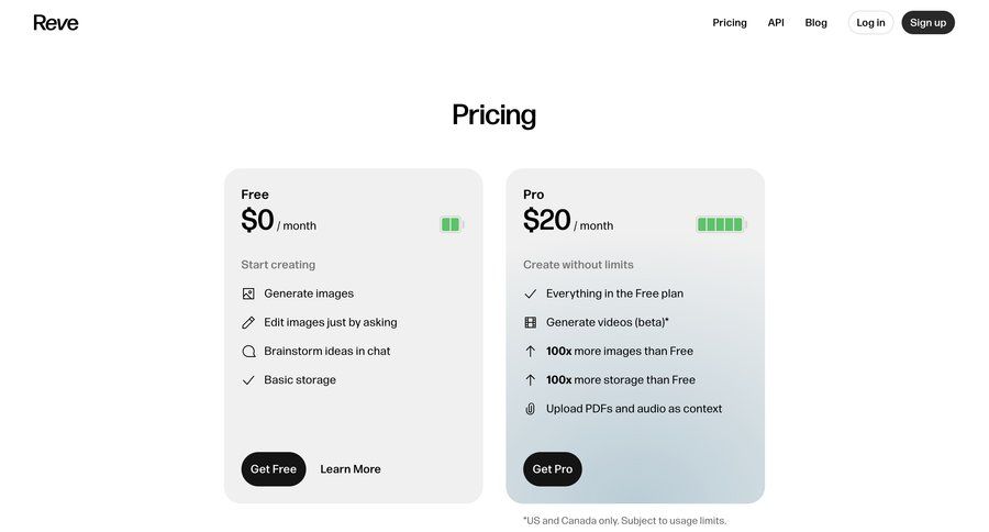 Reve
				plans & pricing ui page example