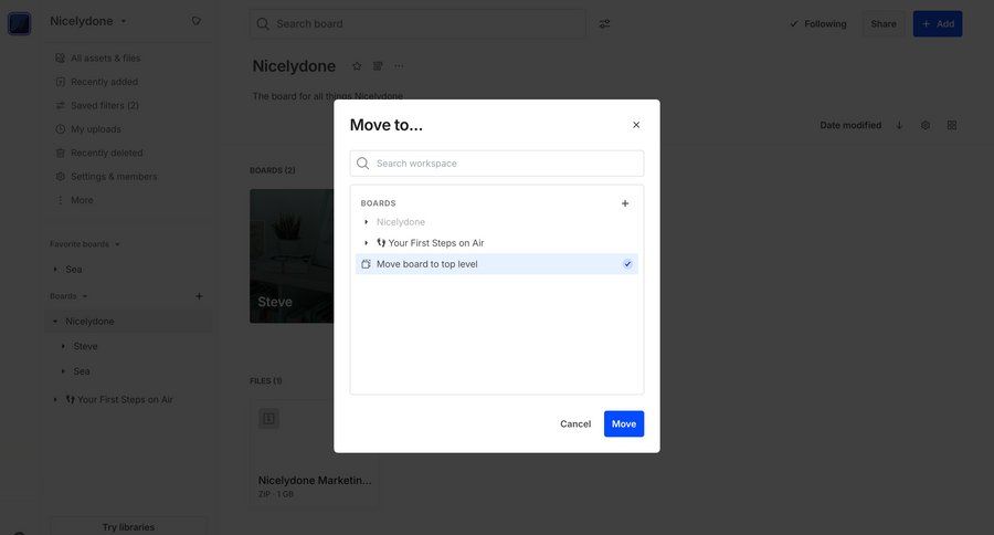 Air
			 modal screen collaboration project management modal dialog workspace management ui page example