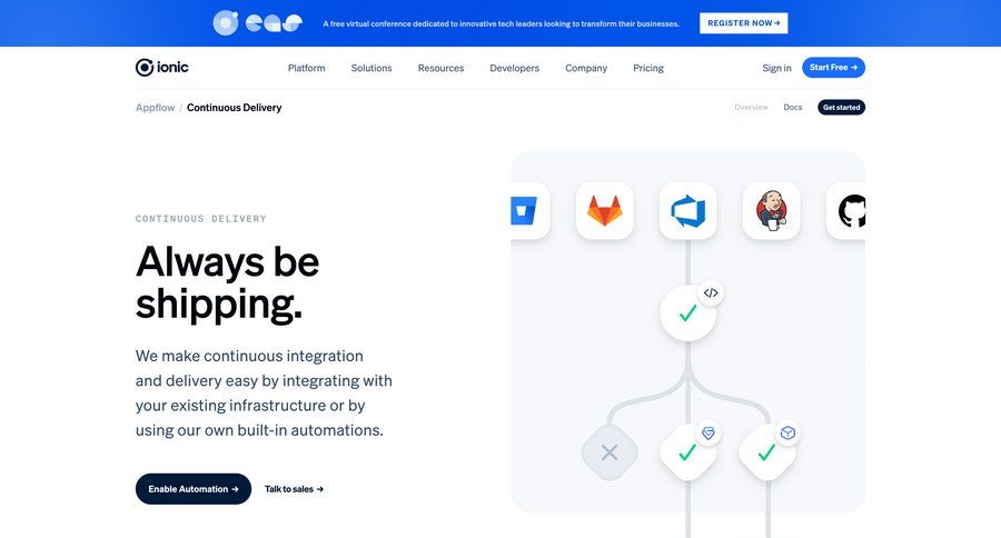 Ionic
			 extend trial devops automation ui page example