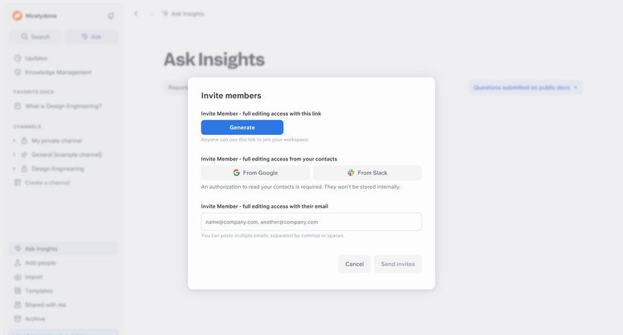 Slite
			 collaboration form send invitation ui page example