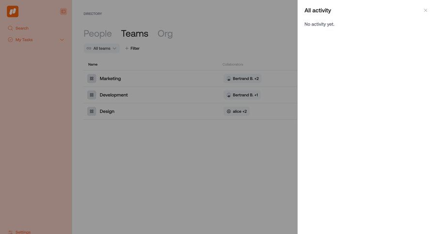 Qatalog
			 team collaboration sidebar navigation project management activity tracking dropdown filters sidebar collaborators group members recent activity social feed newsfeed activity stream table ui page example