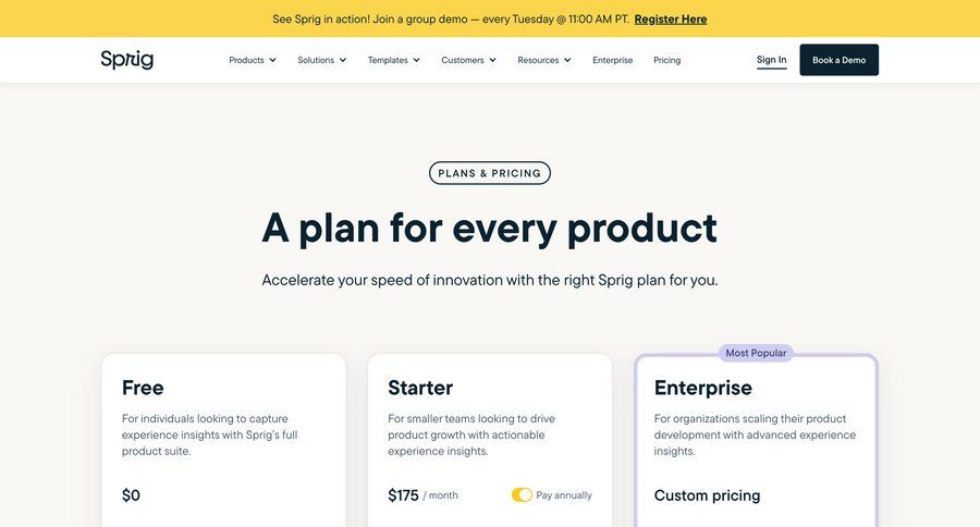 Sprig
			 free plan payment history features management service plans pricing plans subscription plans price payment options payment page accordion payment confirmation pricing packages pricing calculator ui page example