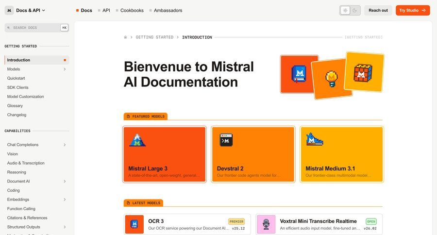 Mistral
				documentation ui page example