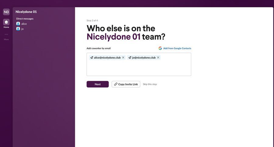 Slack
				onboarding page example